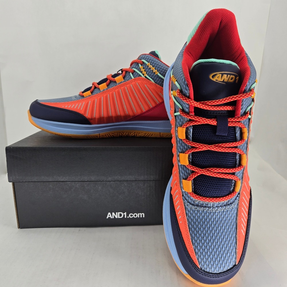 AND1 Explosive T Mens 10 Mid Basketball Shoes Blue Red Multicolor AD90190MDRO